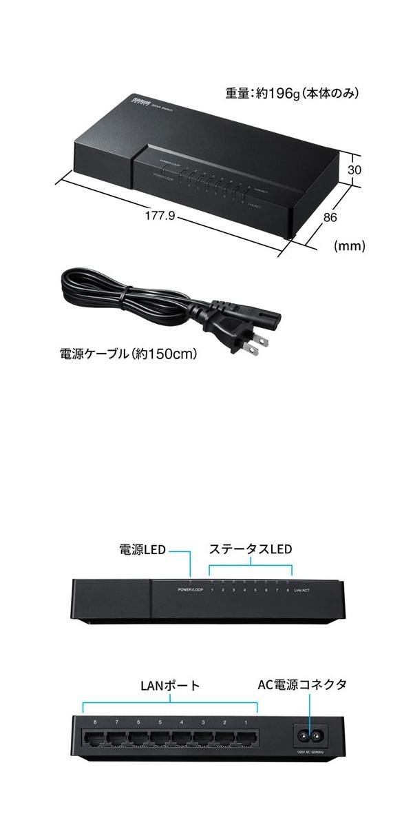 新作人気モデル サンワサプライ LAN-GIGAP802BK スイッチングハブ(8