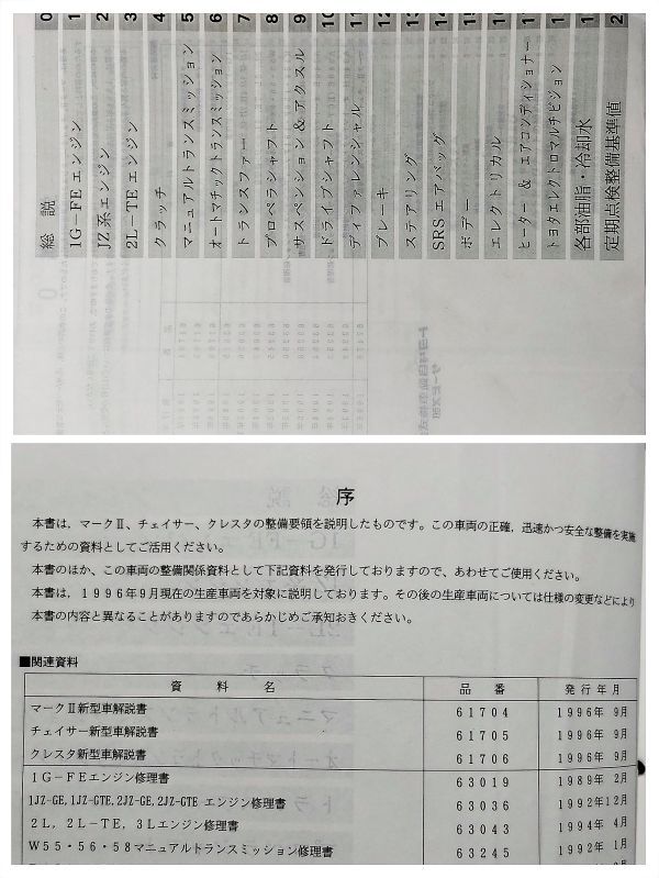 ★★★マークⅡ/チェイサー/クレスタ 100 GX100/JZX100/JZX101/JZX105/LX100 サービスマニュアル 修理書 96.09★★★の画像2