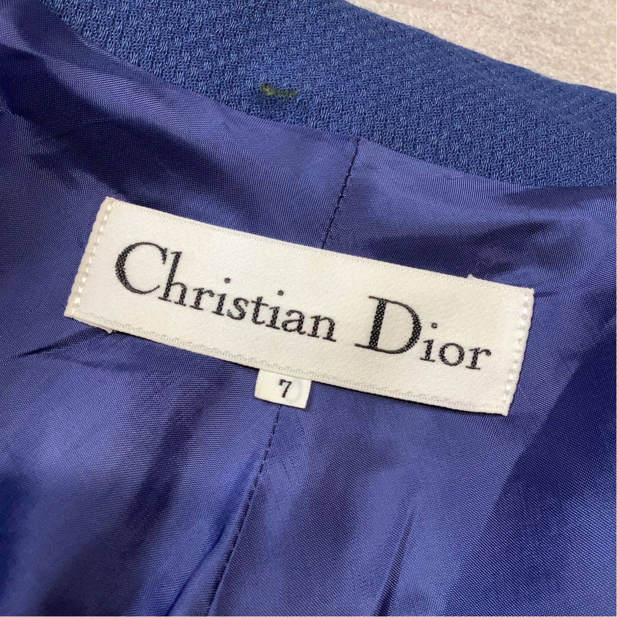 良品 Christian Dior クリスチャンディオール スタンドカラー デザイン ジャケット レディース 7号 S ロイヤルブルー_画像7