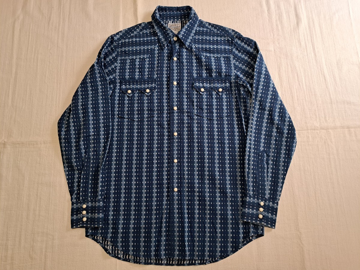 ■【状態良】LUCKY BRAND WESTERN WEAR インディゴ風 ドット柄・ストライプ 総柄 ウエスタンシャツ USA古着 ラッキーブランド【Sサイズ】■_画像10