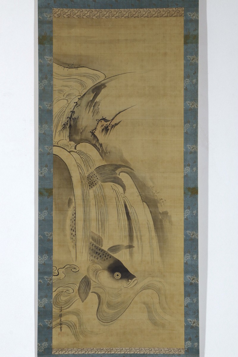 真作】掛軸「狩野永叔 龍門図」江戸中期 狩野派 中橋狩野家 奥絵師