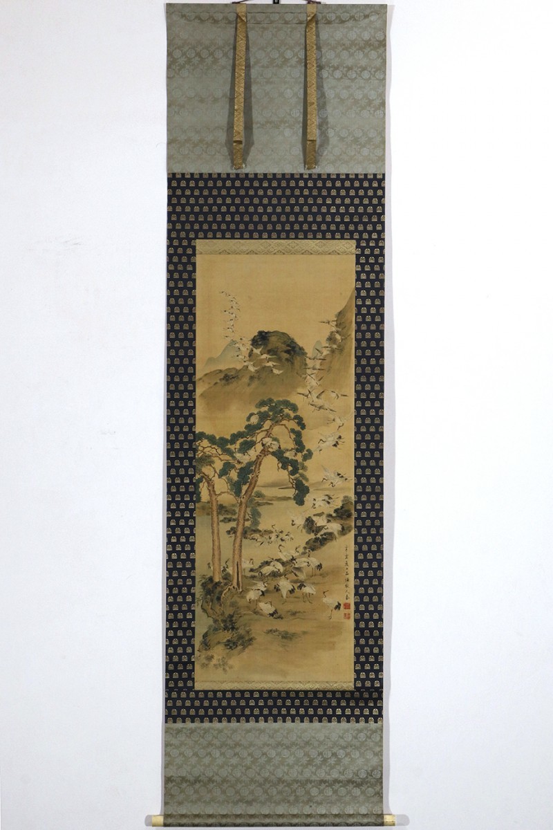 [ genuine work Edo animal picture ] hanging scroll [&#30976; west . thousand crane thousand turtle map . width ]..4 year 41 -years old Edo latter term painter small rice field sea .. under picture 