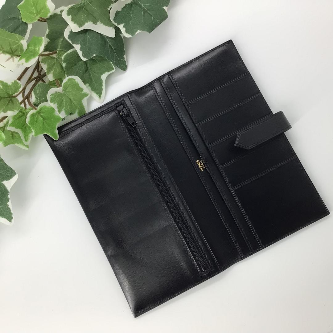 HERMES エルメス ベアン タデラクト G金具 □B 長財布 ブラックカーフ