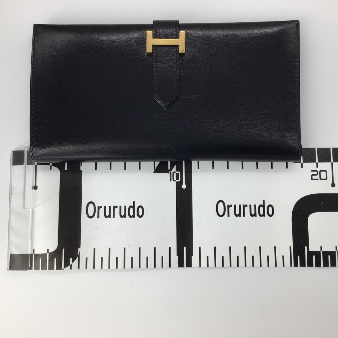 HERMES エルメス ベアン タデラクト G金具 □B 長財布 ブラックカーフ