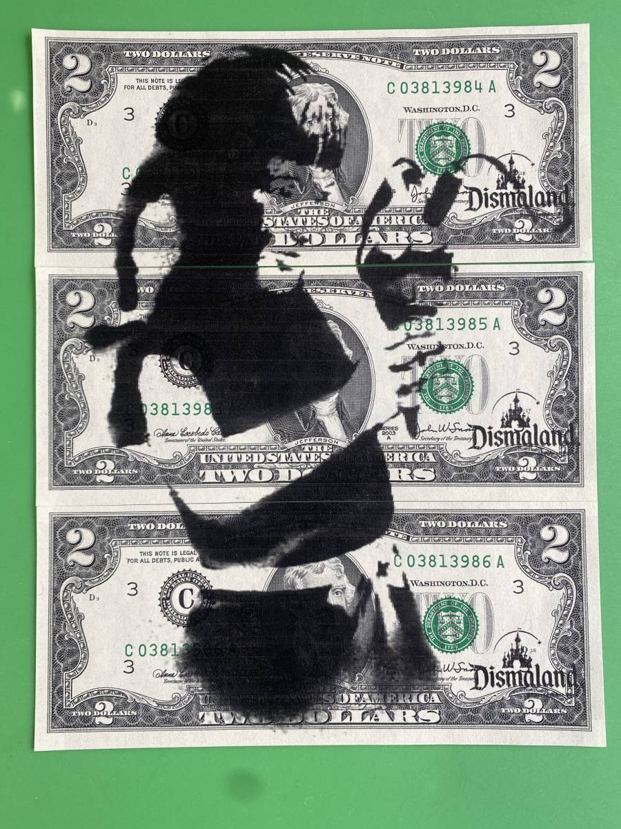 バンクシー ダイナマイト アイスクリームと少女 Banksy Girl with Ice cream 2ドル札 3枚組 $2 激レア ガール ディズマランド