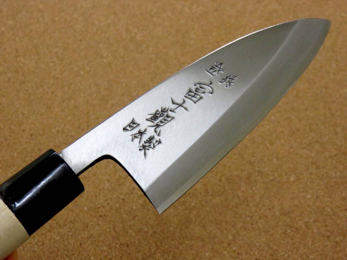 関の刃物 出刃包丁 12cm (120mm) 富士觀 ステンレス複合材 (SK5 軟鉄) 朴の木ハンドル 魚 鳥 肉解体 刃が厚く重い片刃包丁 右利き用 日本製