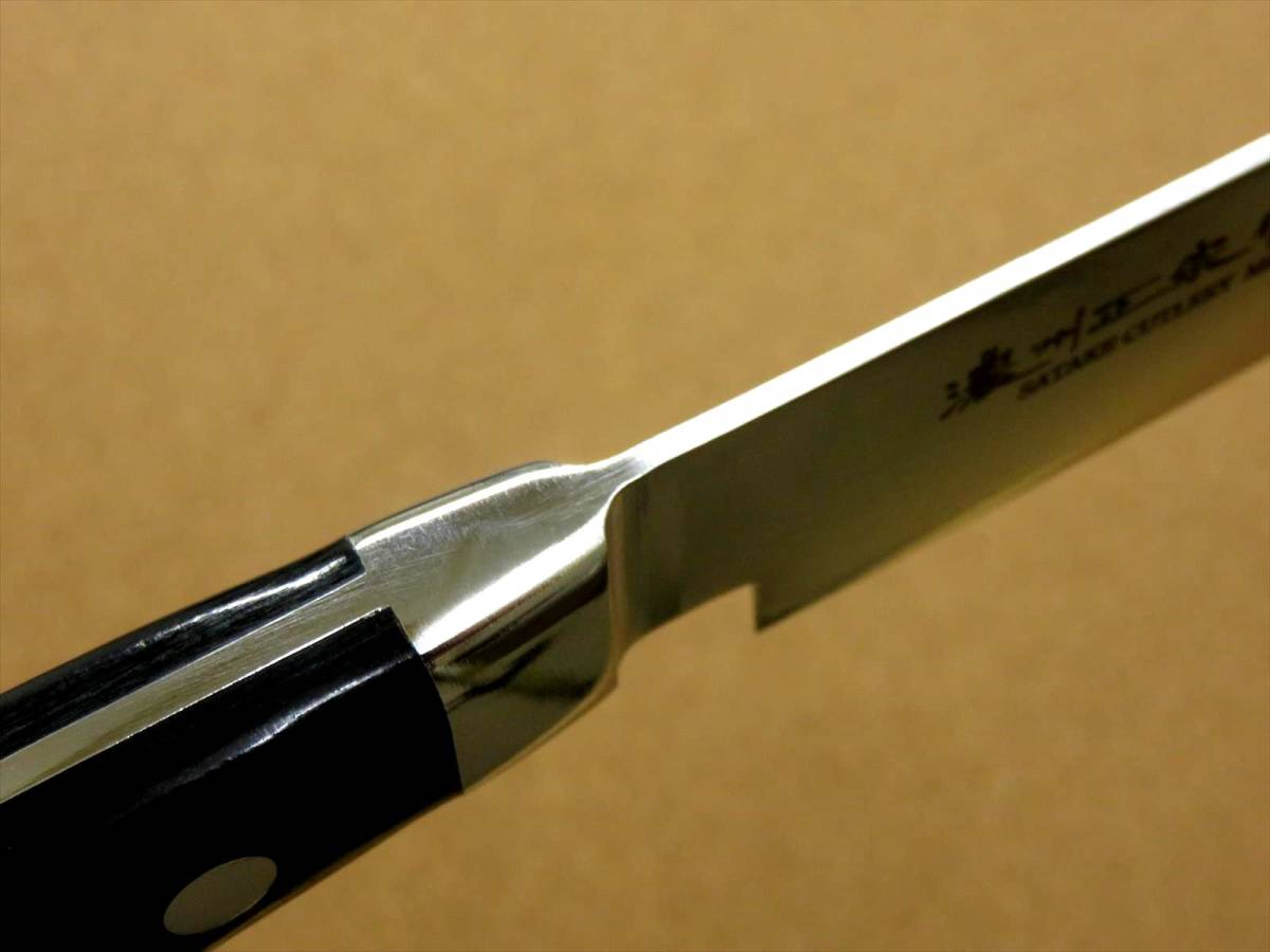 関の刃物 カービングナイフ 20cm (200mm) 濃州正宗作 ダマスカス69層鋼 黒色積層強化木 ローストビーフを切り分ける 両刃包丁 日本製_画像7