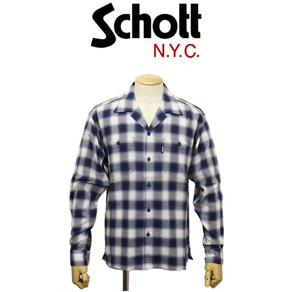 Schott (ショット) 3120007 OMBRE オンブレ PLAID L/S SHIRT ロングスリーブ チェックシャツ 110(84)BLUE XL_Schott(ショット)正規取扱店THR