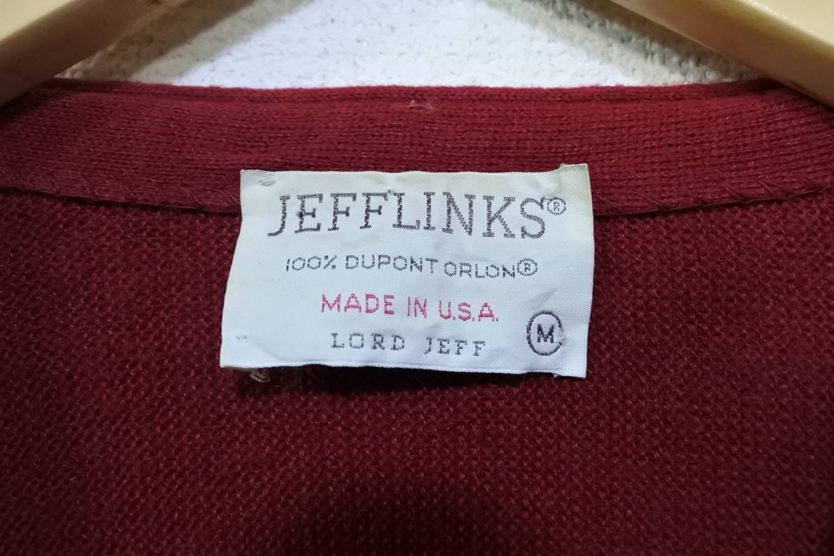 80's JEFFLINKS LORD JEFF DUPONT ORLON アクリル カーディガン USA製 size M 赤系 ボルドー 無地 ビンテージ_画像3