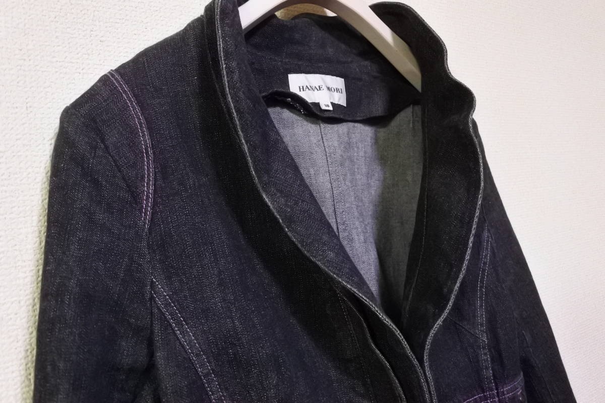 HANAE MORI Denim Jacket size 38 ハナエモリ ブラック デニム スーツ ジャケット 3D 立体襟 日本製_画像4