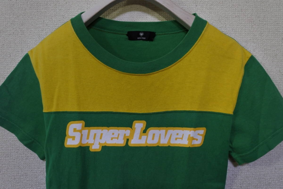 SUPER LOVERS Vintage Tee size M スーパーラヴァーズ Tシャツ グリーン×イエロー 当時物_画像3