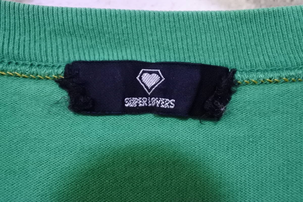 SUPER LOVERS Vintage Tee size M スーパーラヴァーズ Tシャツ グリーン×イエロー 当時物_画像5