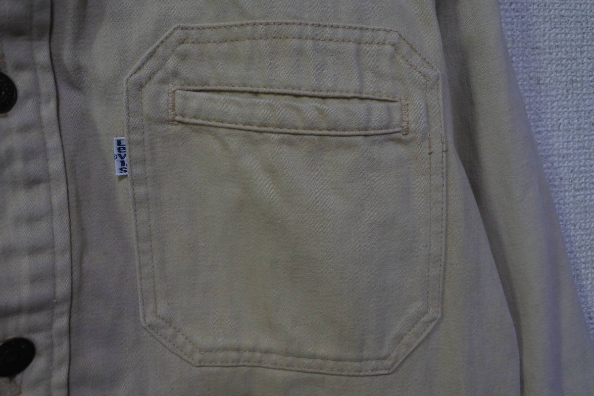 70's Levi's リーバイス コットンツイル シャツ ジャケット size M-L 生成り 白タブ ビンテージ_画像9