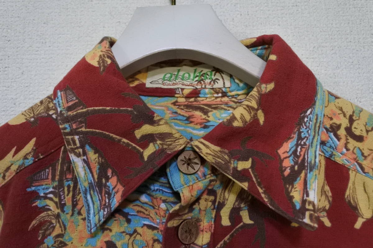 OZONE COMMUNITY L/S ALOHA Shirts size S-M オゾンコミュニティ 長袖 アロハシャツ 総柄 フラガール 日本製_画像3