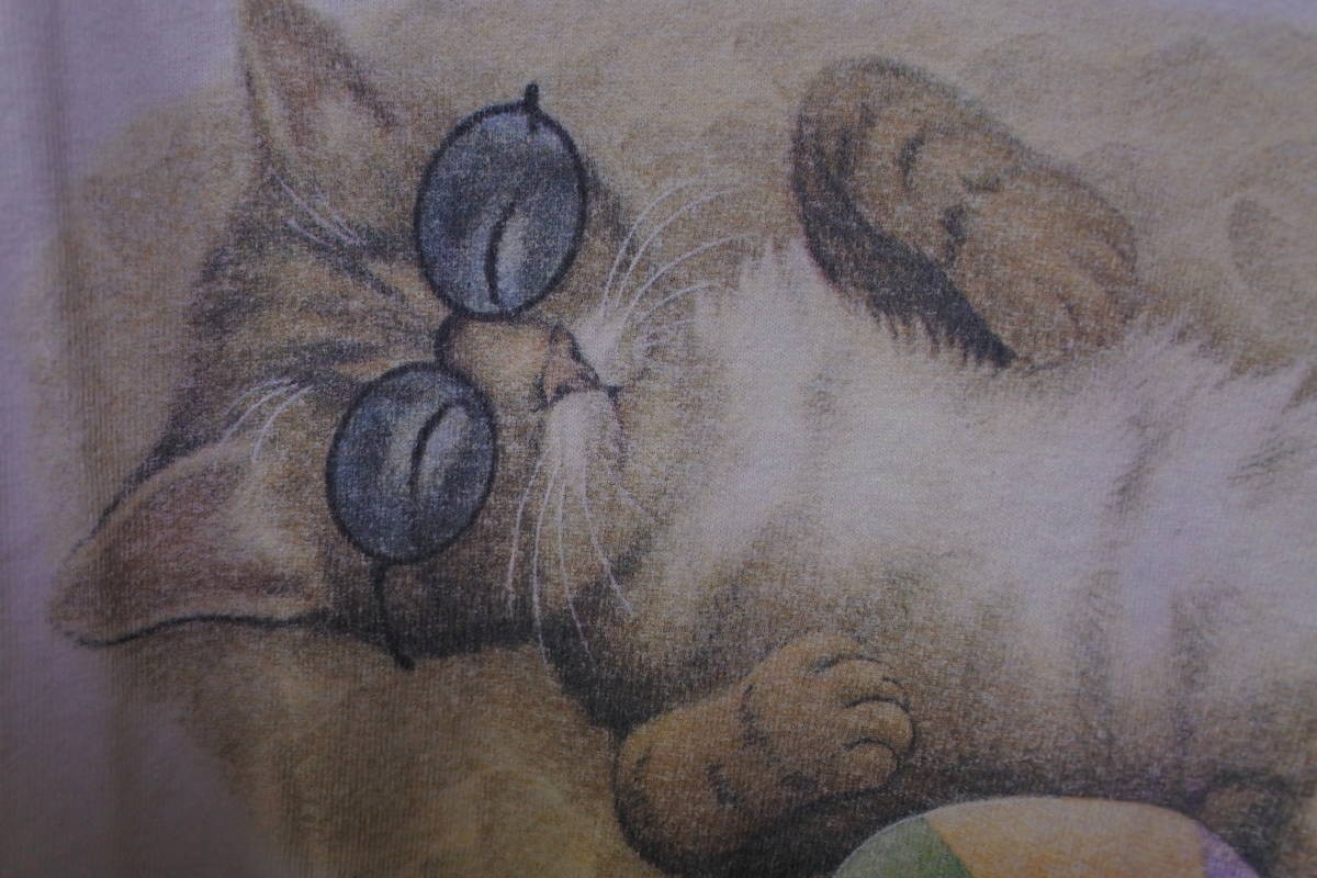 90's Life's a Beach Guam Cat Art Anvil Tee size L USA製 猫 キャット Tシャツ アート_画像7
