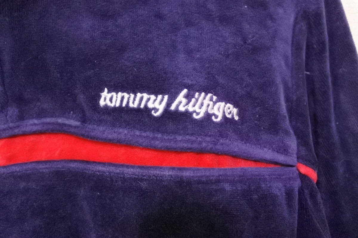 90's TOMMY JEANS トミージーンズ ベロアジャージ ハーフジップ ショート丈 size S ネイビー_画像5