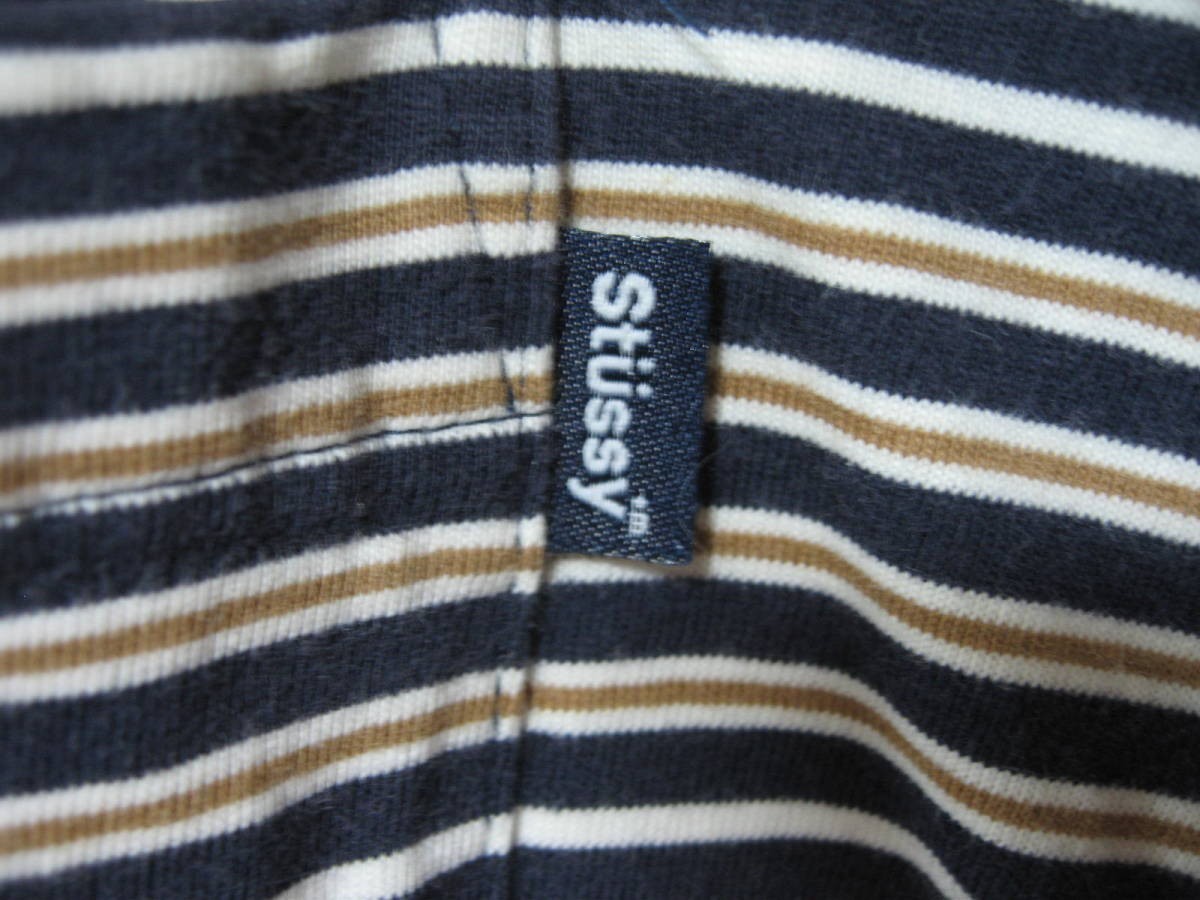 90\'s OLD STUSSY polo-shirt with long sleeves size XL multi border navy blue tag 