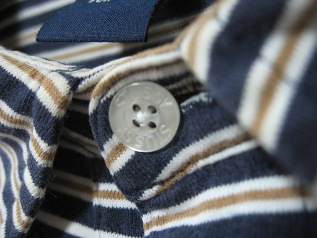 90\'s OLD STUSSY рубашка-поло с длинным рукавом size XL мульти- окантовка темно-синий бирка 