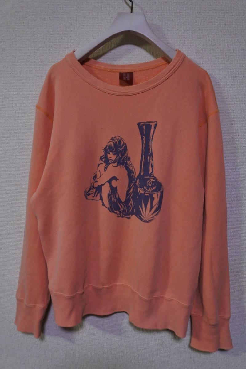 90's HYSTERIC GLAMOUR ヒスガール ボング スウェット カットソー size F コーラルピンク アーカイブ_画像1