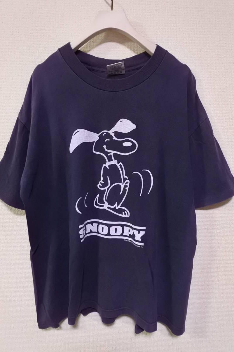 90's PEANUTS SNOOPY Vintage Tee size M USA製 ピーナッツ スヌーピー Tシャツ 墨黒 ビンテージ