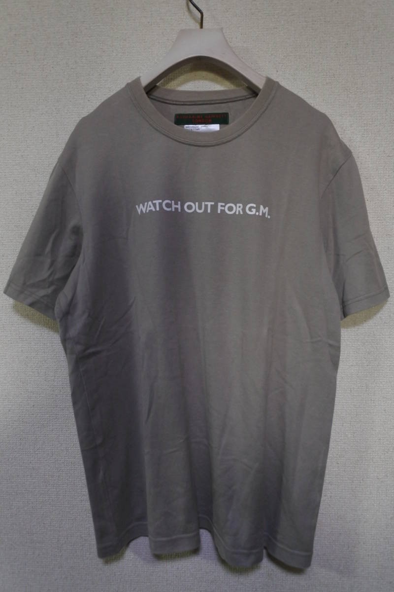 KATHARINE HAMNETT LONDON WATCH OUT FOR G.M. Tee size L メッセージ Tシャツ グレージュ 日本製_画像1