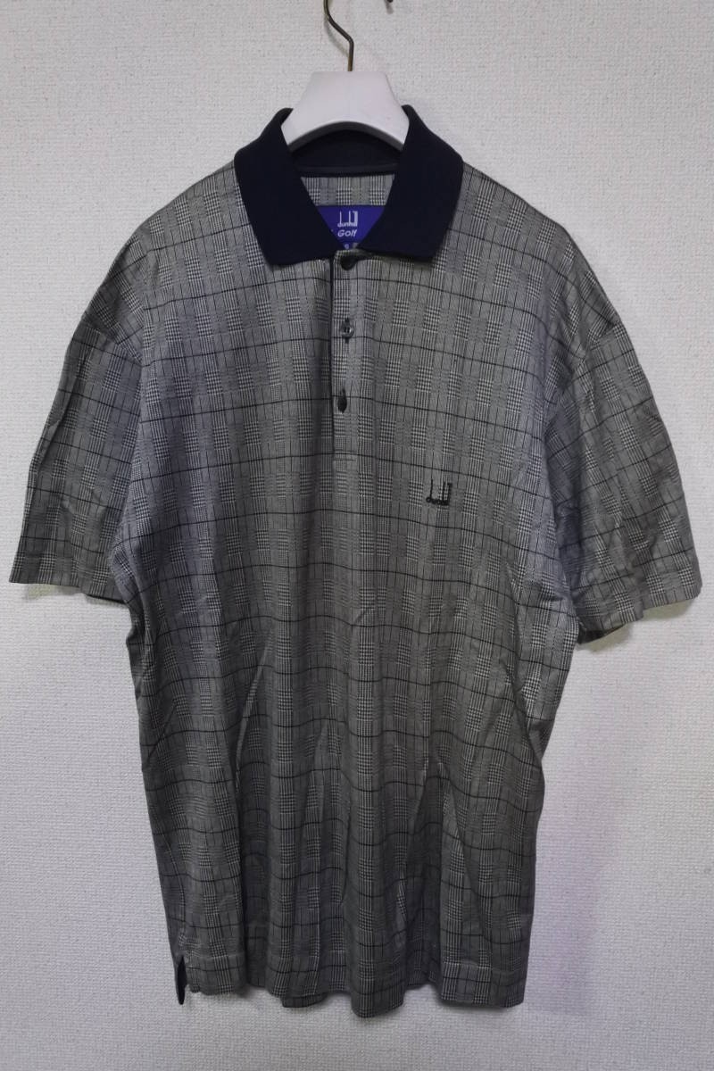 dunhill GOLF ダンヒル ゴルフ 半袖 ポロシャツ size S 千鳥格子 グレー×ブラック チェック柄 イタリア製