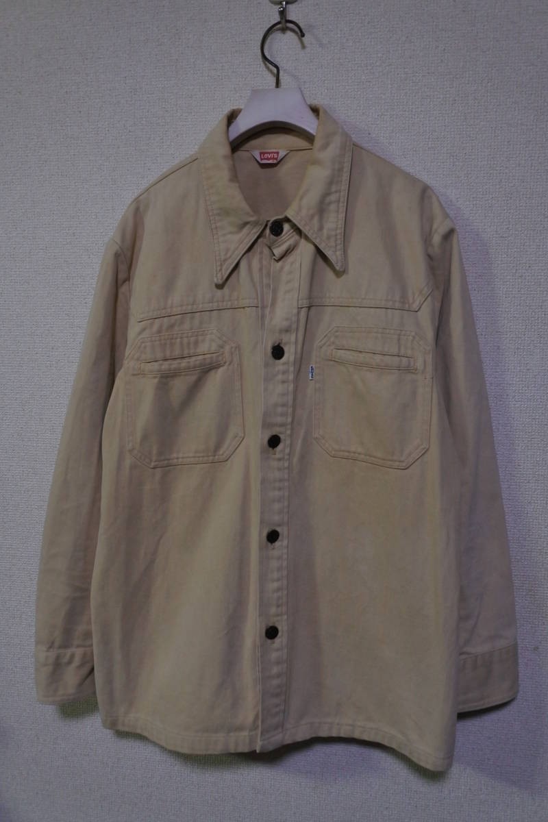 70's Levi's リーバイス コットンツイル シャツ ジャケット size M-L 生成り 白タブ ビンテージ_画像1