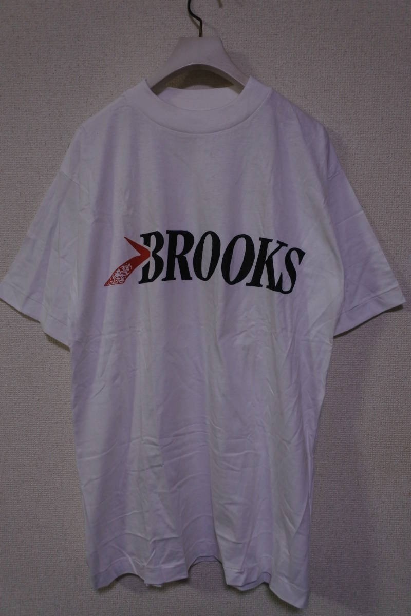 80's-90's BROOKS Vintage Tee size L-XL ブルックス Tシャツ ホワイト スニーカー_画像1