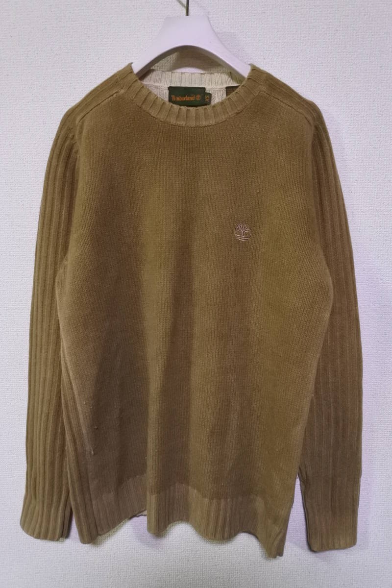 00's Timberland ティンバーランド ウール×ナイロン ニット セーター size XS 茶系 ブラウン ロゴ刺繍