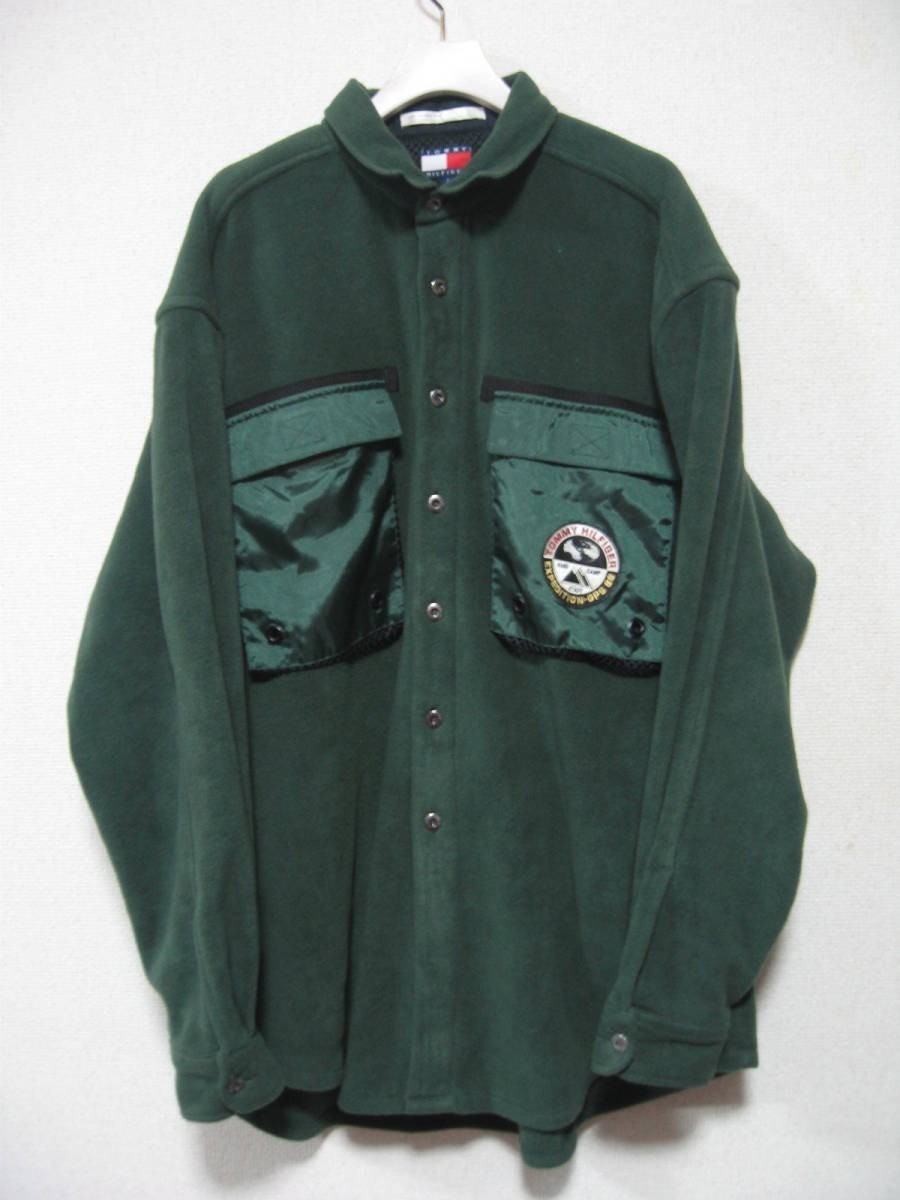 90's TOMMY HILFIGER OUTDOORS TH EXPEDITION フリース シャツ ジャケット size L グリーン ワッペン