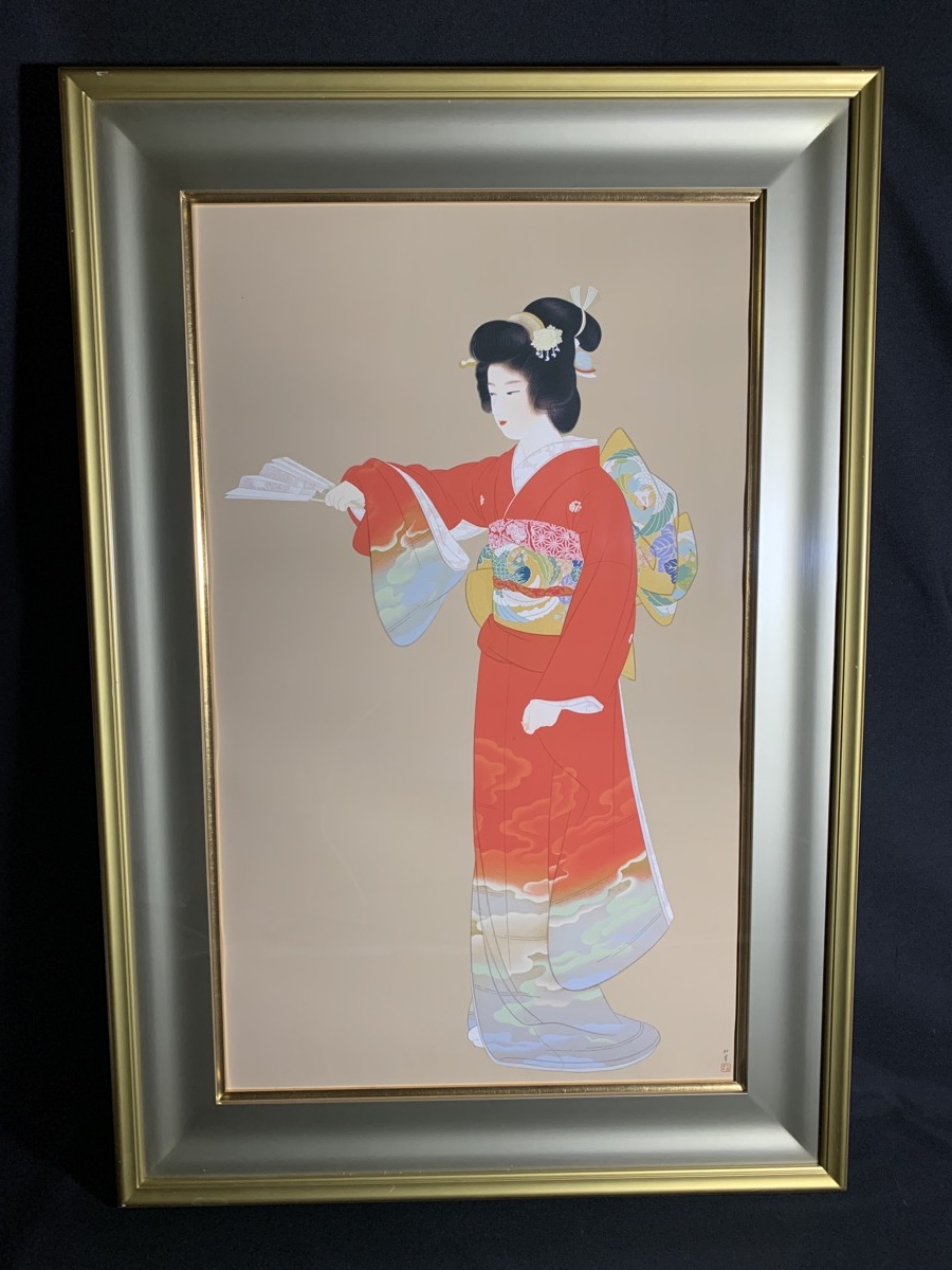 『上村松園 序の舞 シルクスクリーン 限定24/300 絵縦72cm × 横44cm　真作保証日芸版画院印 日本画 美人画 額付き』_画像1