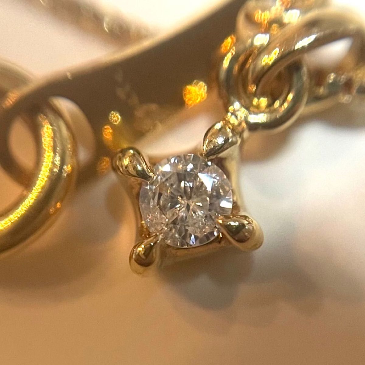 【agete】アガット K18 深津 ネックレス 一粒 ダイヤモンド 0.05ct