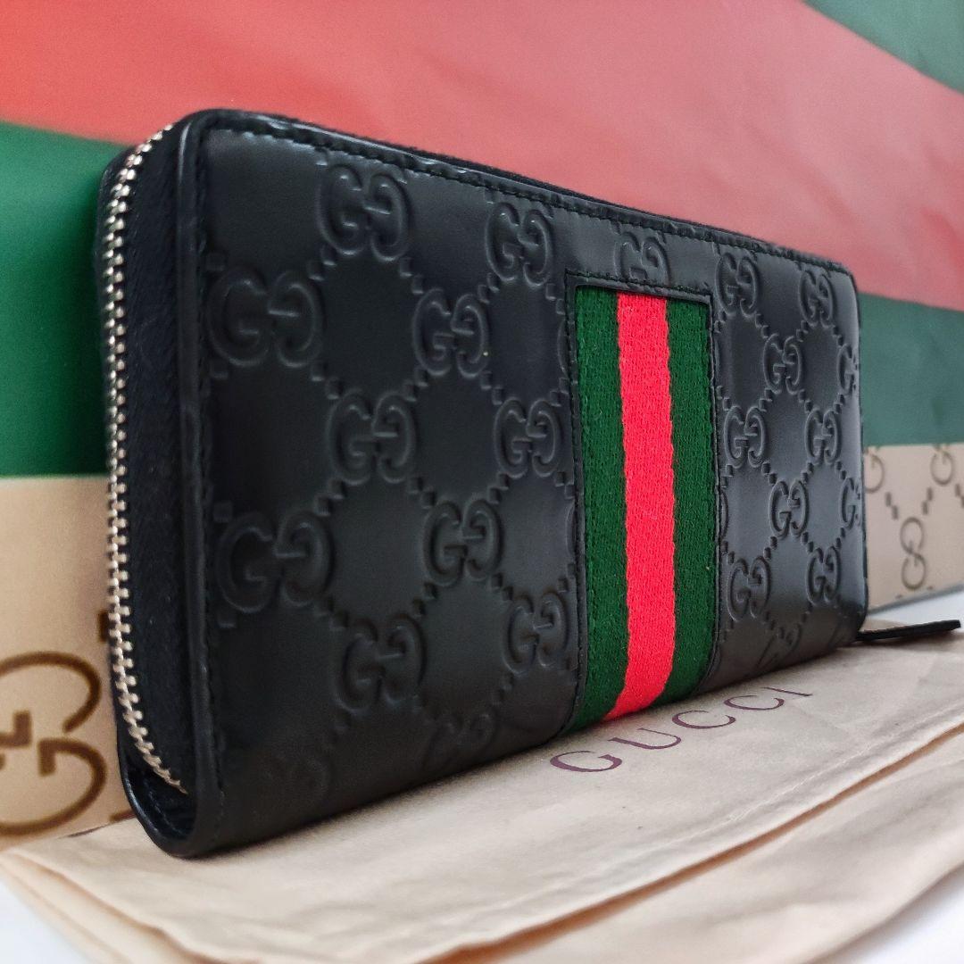 人気激安)(人気激安)正規品 GUCCI グッチ 長財布 ファスナー シマ