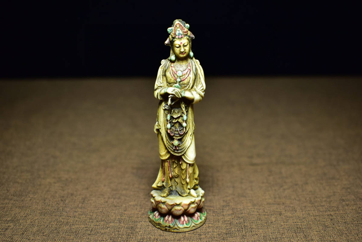 館蔵珍品 琉璃製 細密彫 描金 彩繪 黄財神像』置物 賞物 貴重物品 収蔵