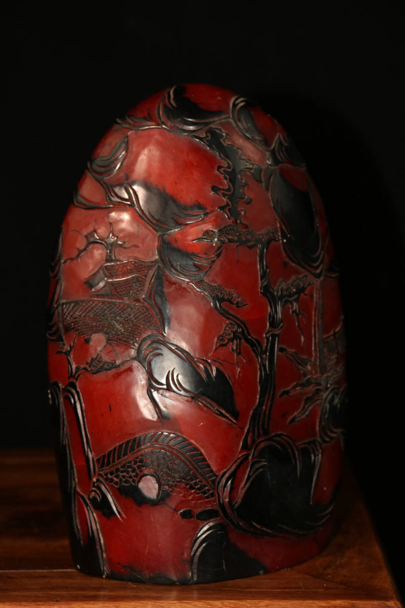 蔵友館蔵品・寿山石・烏鴉皮・紅田黄石・細密彫・松山雅聚紋 蔵友館蔵品・寿山石・烏鴉皮・紅田黄石・細密彫・松山雅聚紋