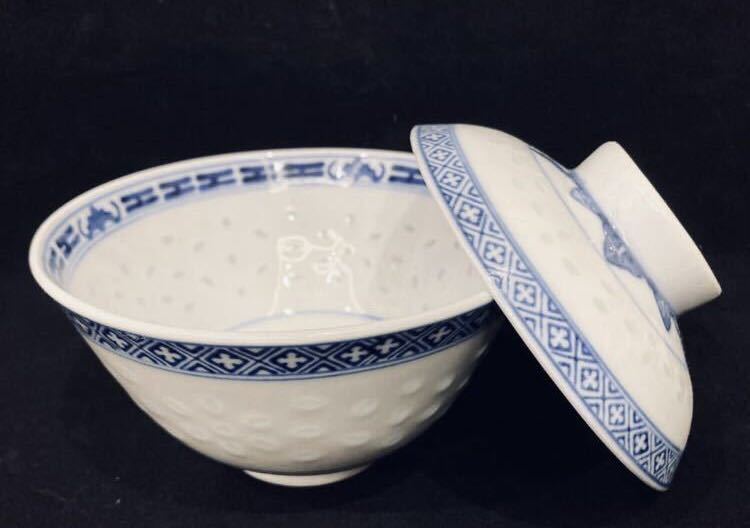 景徳鎮染付蛍手煎茶碗蓋碗玩玉煎茶道具茶器青花蛍焼中国古陶磁景徳鎮製