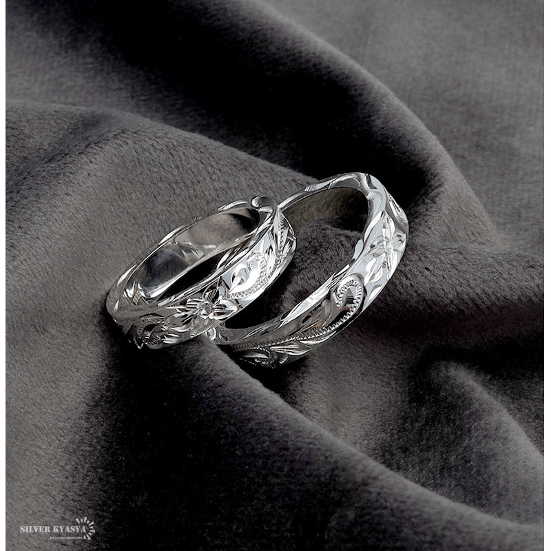 ハワイアンジュエリー シルバーリング ペアリング 指輪 シルバー925 平打ち 刻印 手彫り (メンズ23号、レディース23号)_画像9