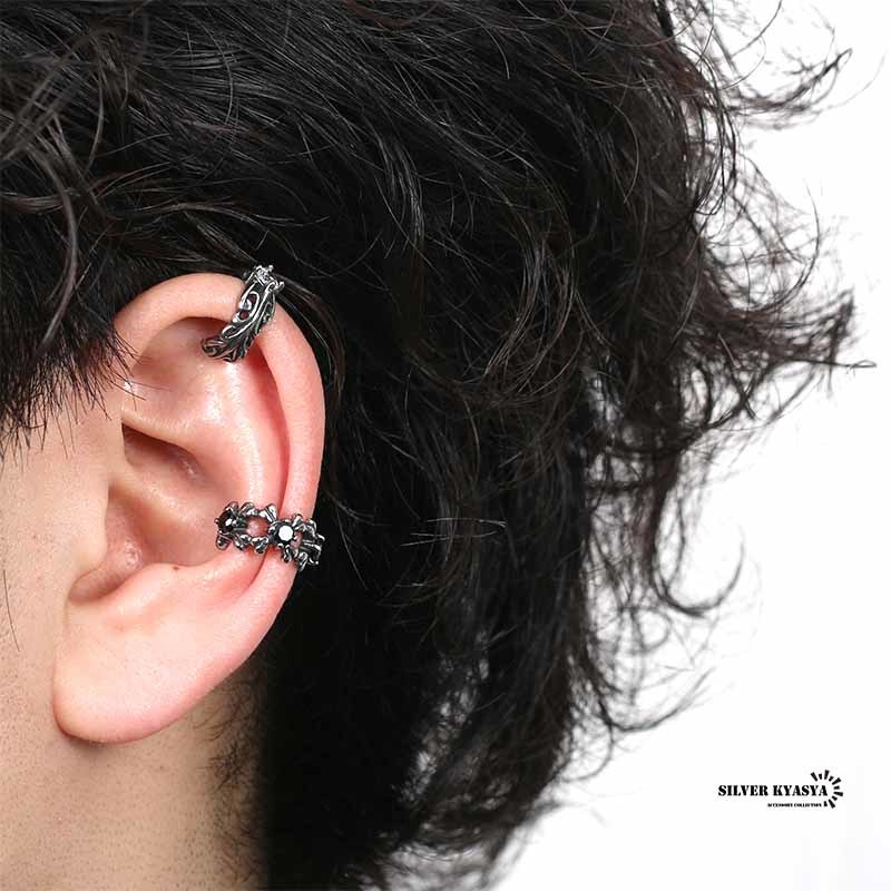  stainless steel earcuff silver onyx black earcuff Cross non hole ear clip earrings ( black Stone )