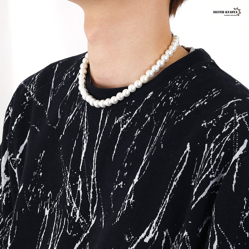 ネックレス パール 男性 ホワイト pearl necklace 真珠 10mm ネジ式 ハード系 シンプル (40cm)_画像7