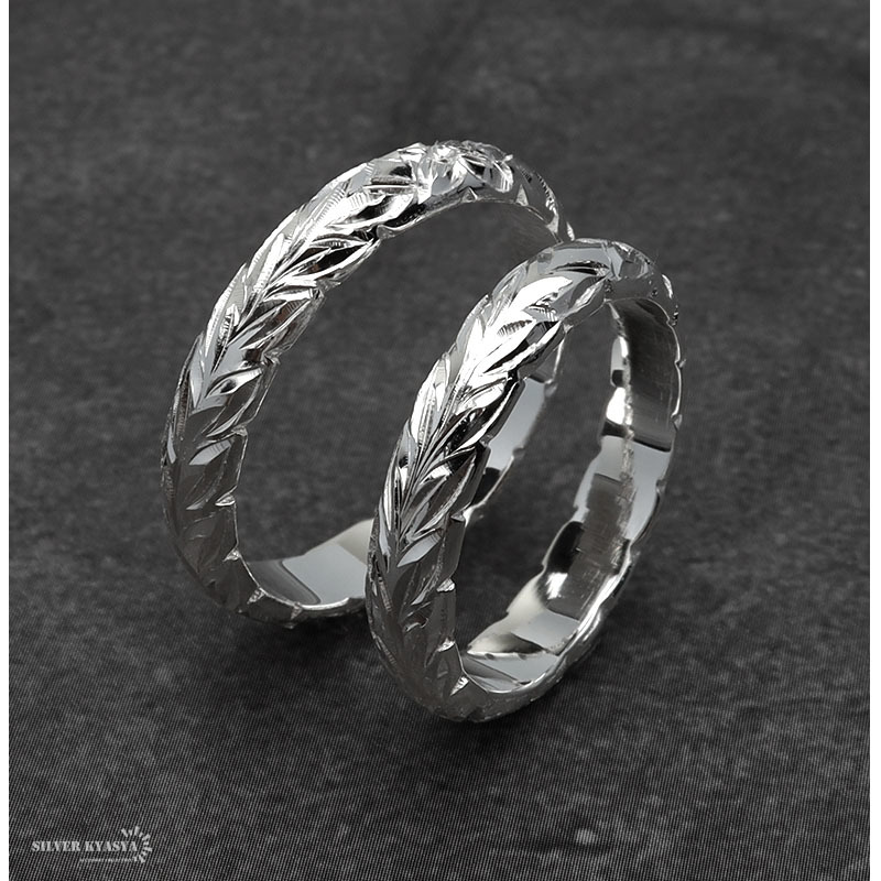 ハワイアンジュエリー シルバーリング ペアリング 指輪 シルバー925 甲丸 刻印 手彫り (メンズ19号、レディース16号)_画像8