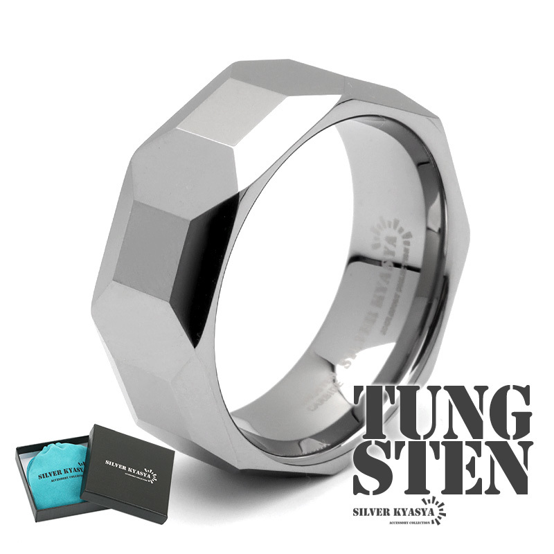 タングステン ダイヤカットリング 指輪 メンズ リング シルバー メタリック 金属アレルギー対応 専用BOX付属 (12号)_画像1