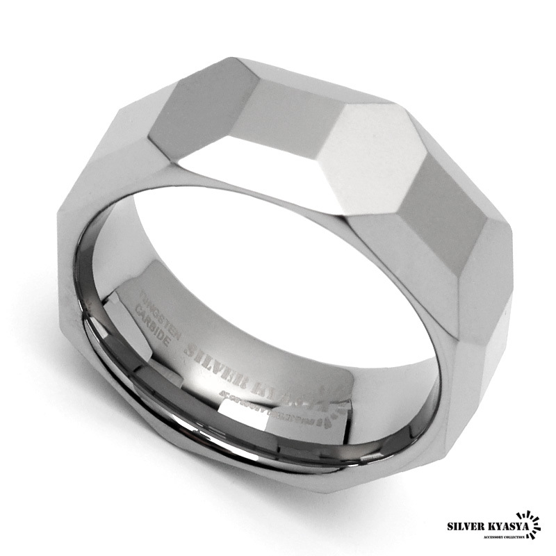タングステン ダイヤカットリング 指輪 メンズ リング シルバー メタリック 金属アレルギー対応 専用BOX付属 (12号)_画像4