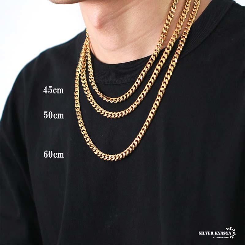 喜平チェーンネックレス 18k gp ゴールド 6面カット 幅7mm 長さ45cm シンプルチェーンネックレス 金色 (60cm)_画像6