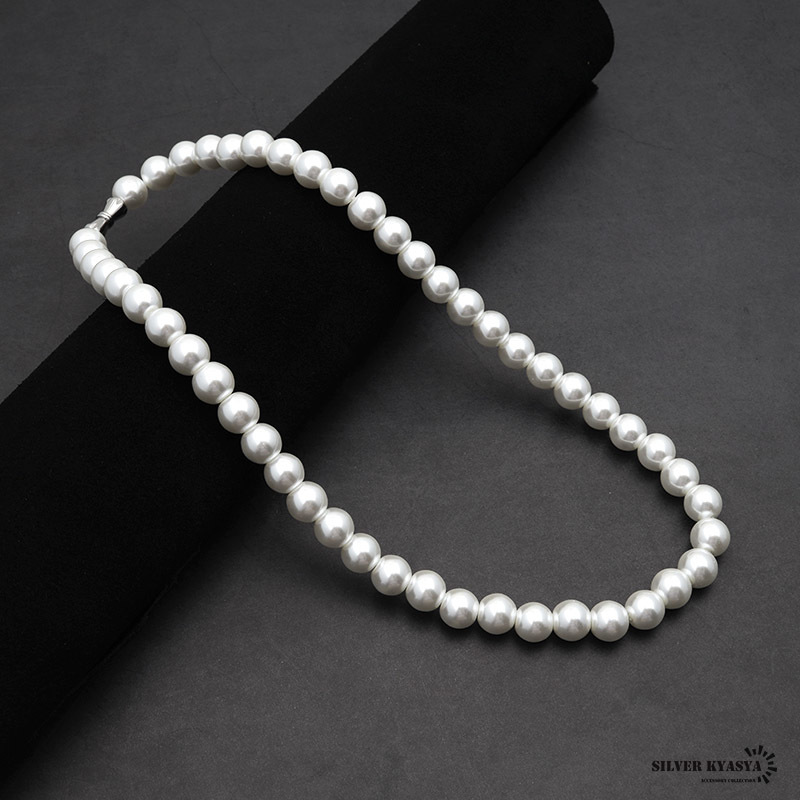 ネックレス パール 男性 ホワイト pearl necklace 真珠 10mm ネジ式 ハード系 シンプル (45cm)_画像5