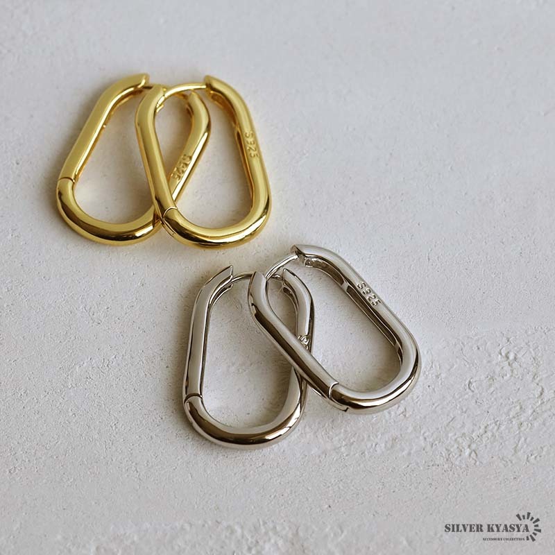大好き シルバー ゴールド シルバー925 フープピアス 18k (シルバー
