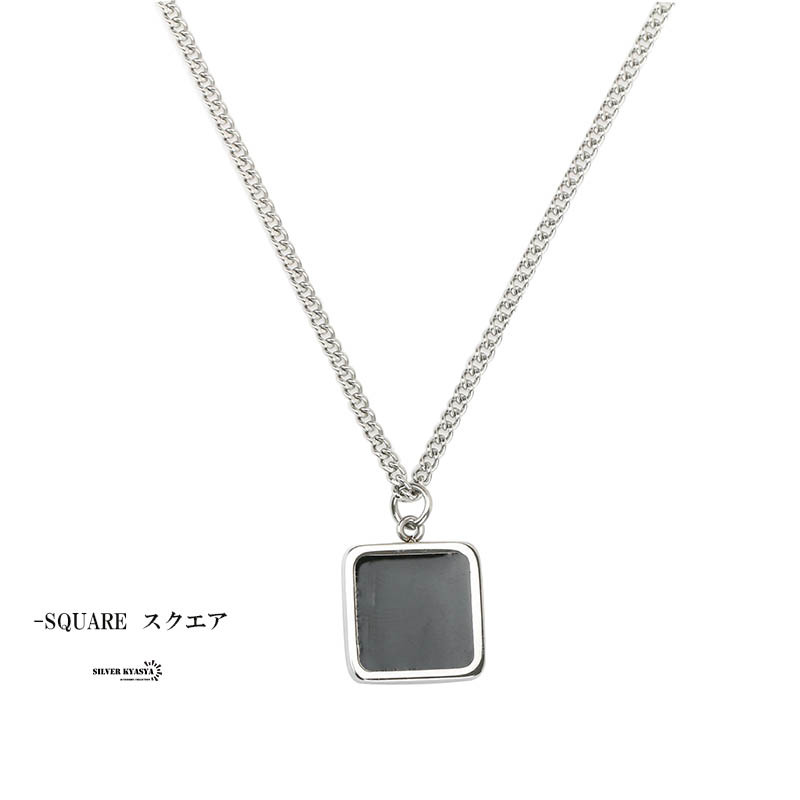 ステンレス ネックレス ブラック 黒 シルバー オーバル コインネックレス square oval coin ロング (オーバル)_画像7