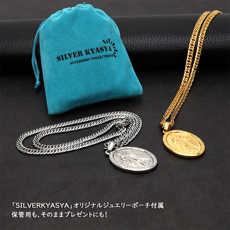 ステンレス素材 6面カット ダブル喜平ネックレス 18k gp 奇跡のメダイ ゴールド 18金 仕上げ (ゴールド、50cm)_画像9