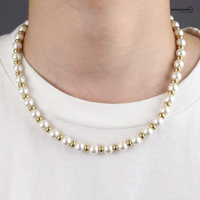 18Kメッキ ハンドメイド pearl necklace 金色 ステンレス (45cm)_画像7