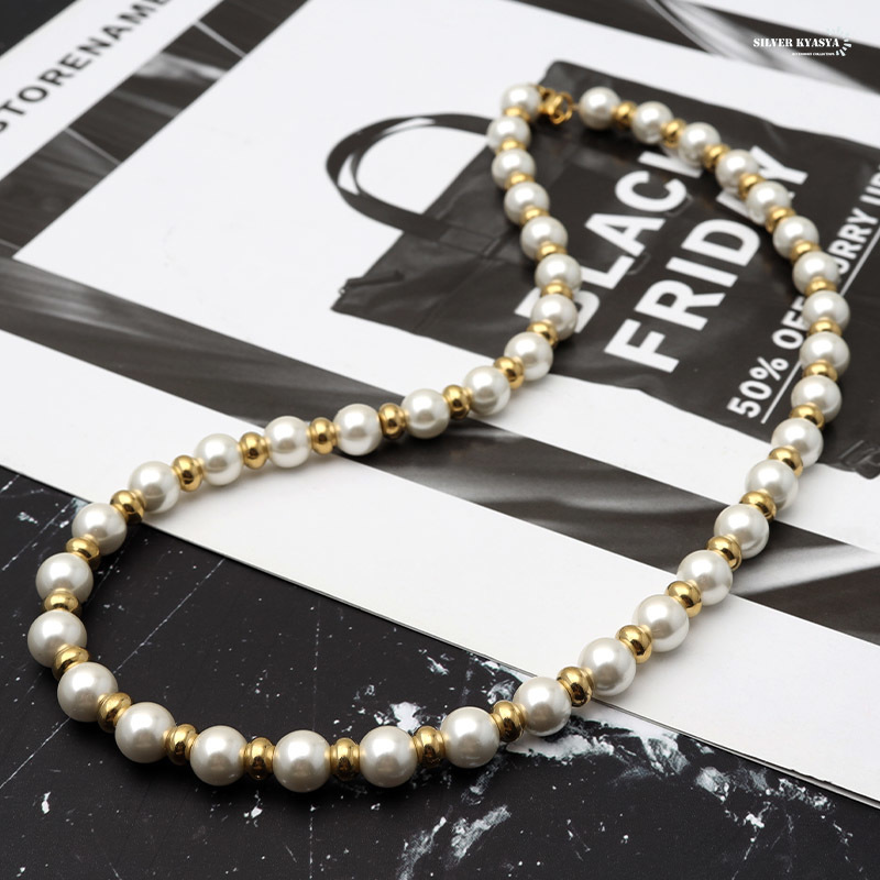 18Kメッキ ハンドメイド pearl necklace 金色 ステンレス (45cm)_画像6