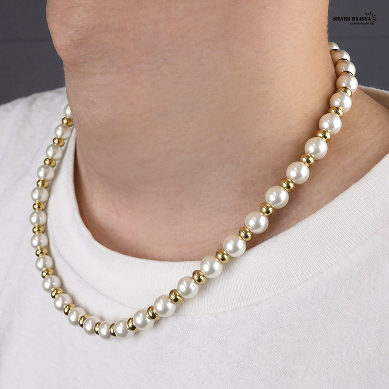 18Kメッキ ハンドメイド pearl necklace 金色 ステンレス (45cm)_画像8